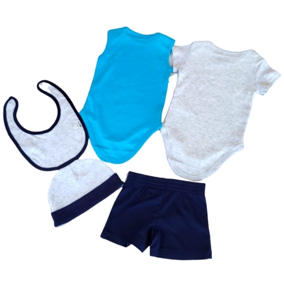 Puma Baby Boys Bodysuit Short Sleeves 3-6 Months Shorts Beanie Bib 5-piece Set - Picture 3 of 16